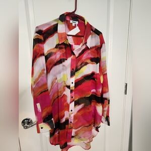 DKNY Abstract Patterned Sheer Blouse